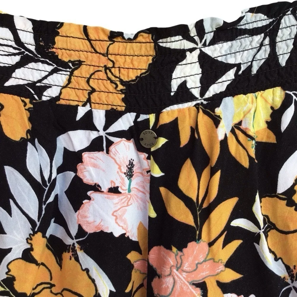 Roxy Rythm Beach Boho Floral Wide Pull On Pants Size Small